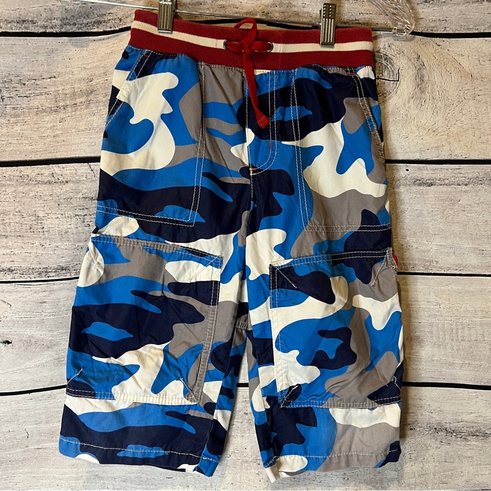 Mini Boden Boys Shorts Camo Blue Navy Grey 6 Pockets Red Trim Size 9